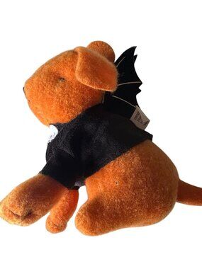 Halloween Orange Plush Toy With Black Bat Wings & Skull Costume Design